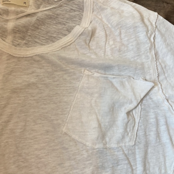We the Free Linen Blend Boxy White Pocket Burnout tee Med - Picture 3 of 6